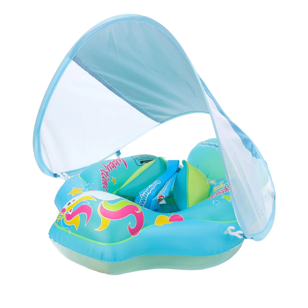Baby-Schwimmring, aufblasbar, mit Sonnendach blau