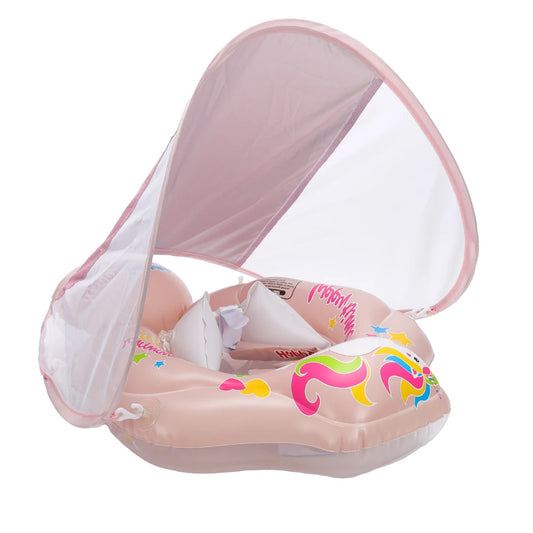 Baby-Schwimmring, aufblasbar, mit Sonnendach rosa